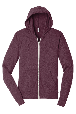 BELLA+CANVAS Unisex Triblend Full-Zip Lightweight Hoodie. BC3939-0