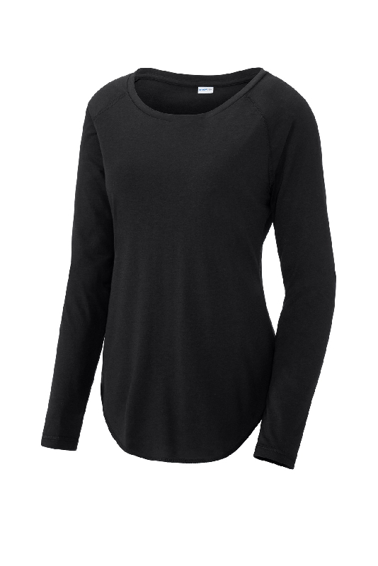 Sport-Tek Ladies PosiCharge Long Sleeve Tri-Blend Wicking Scoop Neck Raglan Tee LST400LS-1